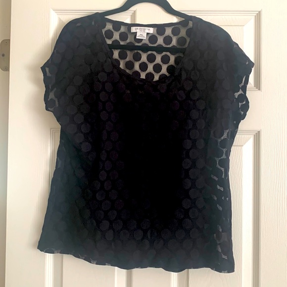Liz Claiborne Tops - Liz Claiborne petite black sheer polka dot top over camisole size PXL